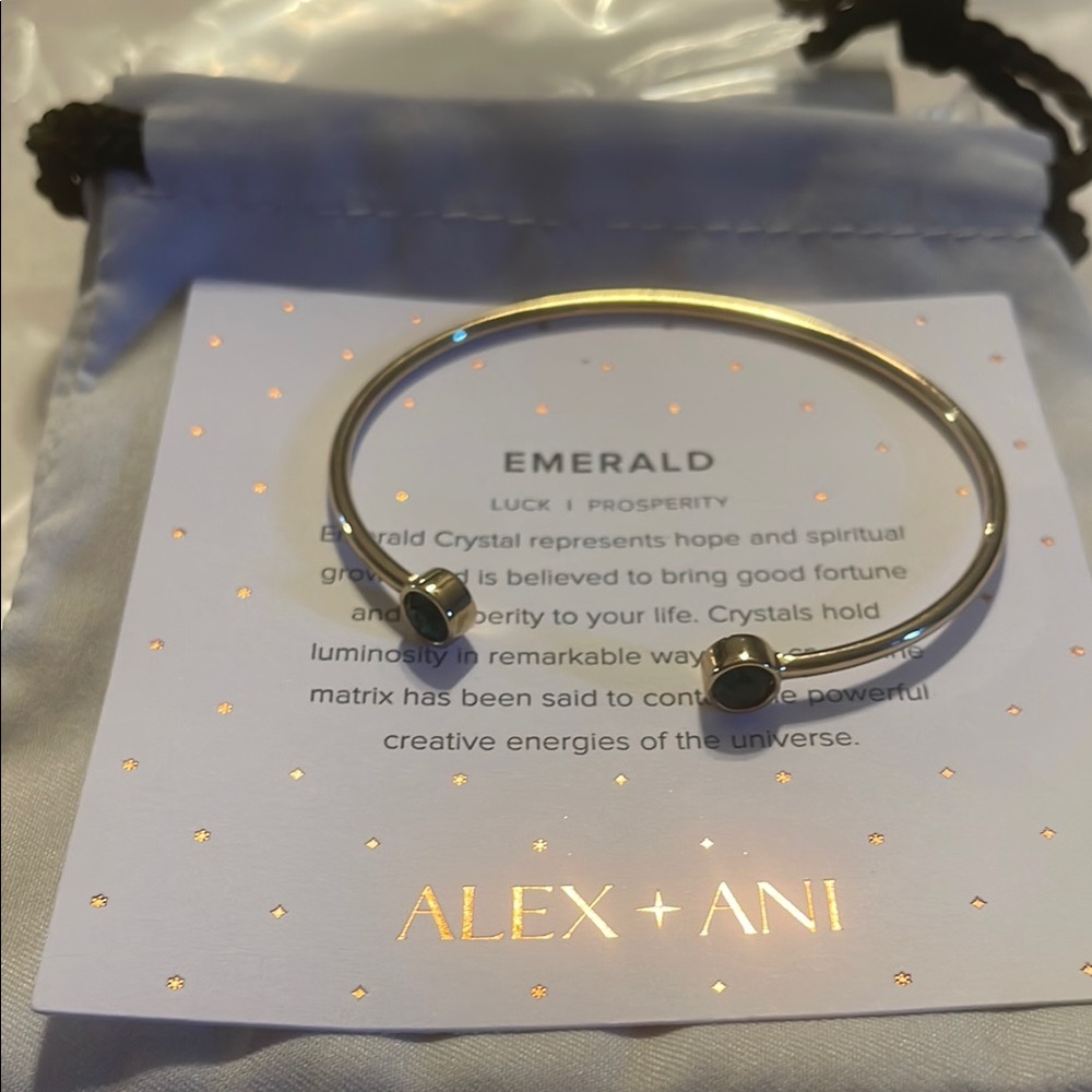 Alex and Ani Gold Open Cuff Bracelet with Dark Bead Accents